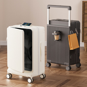 Valise à roulettes large pour femme, 20-24 pouces, ouverture latérale, bagage cabine avec serrure, couleur unie - Product Image 1