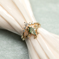 Nouveau design 10k 14k 18k bague en or jaune bague empilable vintage bague en agate mousse cerf-volant personnaliser ensemble de bagues empilables bague pour femme