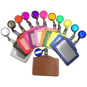 Colorful hot pu leather name card holder with badge reel yoyo