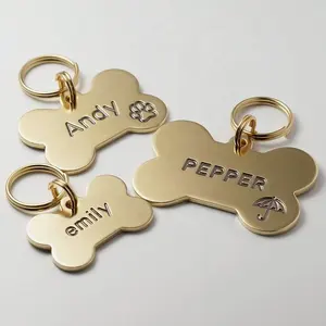 Etiqueta personalizada de metal para identificación de mascotas, etiqueta de perro de alta calidad, dorado, plateado