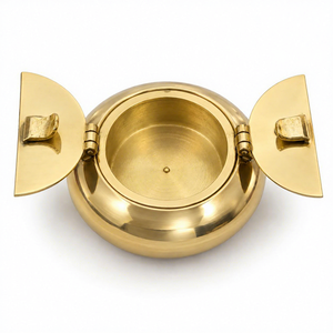 Brass Nautical <b>Ashtray</b> with Anchor Emblem Round Hinged Lid Polished Brass Finish Copper Anchor Detail Dual Hinged Cover - Product Image 1
