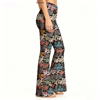 Elegante Cottagecore Schwarze Schlaghose mit Hohem Bund, Farbenfrohe Botanische Tapisserie-Hose, Lässige Weite Boutique-Hose