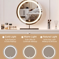 Coiffeuse moderne minimaliste avec miroir LED, ensemble de table de maquillage avec tiroirs et armoire de rangement pour chambre à coucher