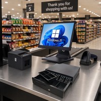 Terminal de point de vente tactile capacitif à double écran haute performance de 15,6 pouces - Terminal de vente au détail ultra-fin en alliage d'aluminium stable et pliable