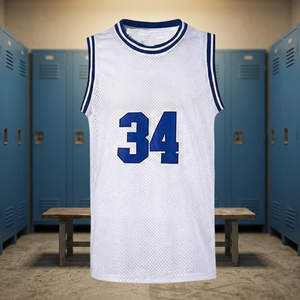 Maillot de basket-ball en maille blanche, numéro 34, imprimé bleu, sans manches, col rond, unisexe, vêtements de sport respirants pour adultes - Product Image 4