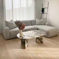 Nouvelle conception de table basse rectangulaire ovale géante en marbre Calacatta Viola, meubles de salon en pierre naturelle de luxe