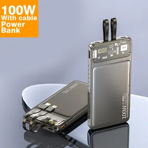 Powerbank sottile all'ingrosso 10000mah Power Bank di alta qualità con cavo integrato PD 100w QC3.0 alimentatore portatile a ricarica rapida