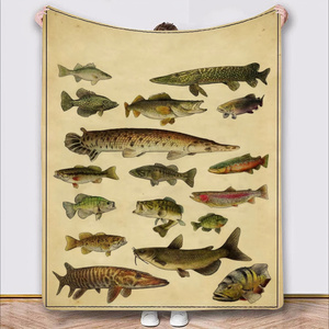 Couverture personnalisée imprimée avec motif de poisson, en flanelle de polyester écologique, couverture en coton pour la maison, utilisable en toutes saisons, lavable en machine - Product Image 1