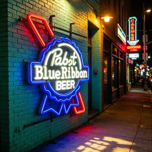 Enseigne néon <span class=keywords><strong>LED</strong></span> étanche d'extérieur, style classique, motif 'Beer Badge' et 'Pabst Blue Ribbon', <span class=keywords><strong>pour</strong></span> décoration murale de bar - Product Image 1