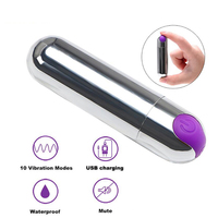 Wiederaufladbarer Vibrator Bullet USB-Aufladung Lila Knopf Silberner Körper Hochwertiger ABS-Massagevibrator