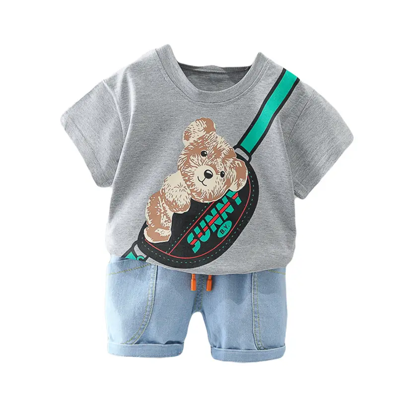 Летние комплекты одежды для маленьких детей с принтом милого медведя, хлопковые рубашки и шорты для маленьких мальчиков, Детские повседневные комплекты одежды