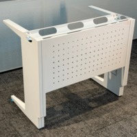 Pieds de bureau modulaires extensibles, cadre blanc, fente de gestion des câbles, écran de confidentialité, prise de courant, cadres métalliques personnalisés, minimaliste