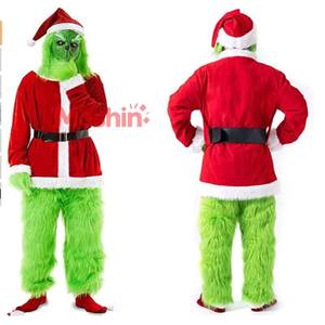 Costume de cosplay de monstre vert de Noël unisexe pour adultes, robe de soirée d'Halloween, ensemble de tenue de Père Noël, matière polyester - Product Image 1