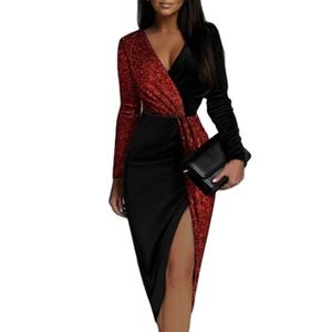 ชุดเดรสปักเลื่อมหรูหราสำหรับผู้หญิง แขนยาว แต่งกลิตเตอร์วิบวับ ผ่าข้าง ดีไซน์เย็บต่อผ้า คอวี ทรงเข้ารูป เซ็กซี่ เหมาะสำหรับใส่ไปทำงานหรือไปงานปาร์ตี้ แฟชั่นทันสมัย - Product Image 2