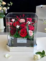 Monet Garden Echte natürliche Rose Blumenstrauß Acryl Box konservierte Rosen für immer Ewige unsterbliche zeitlose Ewigkeit Blumen