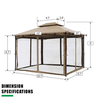 Tonnelle de jardin 3x3 m taupe avec moustiquaire latérale et toit ventilé à 2 niveaux pour jardin, pelouse et cour