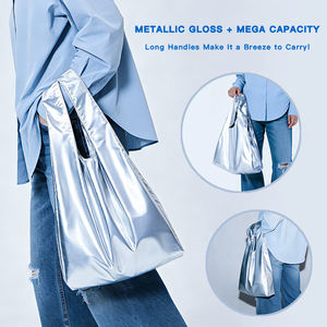 Bolsa de Compras Plegable Ecológica, Reutilizable, Reciclable, Plateada Metálica, Brillante, Personalizable al por Mayor - Product Image 6