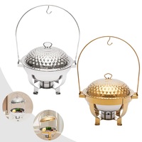 Matériel de buffet chauffant de luxe en acier inoxydable à motif diamant pour hôtels, avec couvercle suspendu et chauffage thermique à vapeur, capacité 4,5L-8L