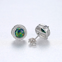 Boucles d'oreilles tendance en argent sterling 925 avec opale verte et blanche taille princesse et zircone cubique ronde pour femme