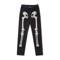 BUFA Vente en gros personnalisée de jeans unisexes en denim, streetwear hip-hop, pantalon droit ample, logo de crâne, patchs brodés, jeans en denim pour hommes