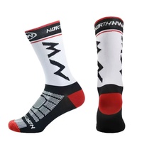 Chaussettes de cyclisme entièrement personnalisées en tricot, longueur mi-mollet, respirantes, rembourrées, pour hommes et femmes, en nylon, à compression, pour la course à pied et le vélo