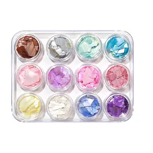 smart nail puce Suppliers-12 Pack Foil Nail Paillette Chip Glitter Ice Mylar Shell Slice Feuille Nail Art Design pour Ongles Art Eye Visage Corps Décoration DIY