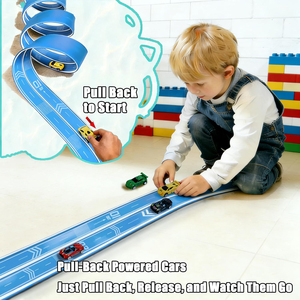 <span class=keywords><strong>Circuit</strong></span> de course portable DIY à motifs, double voie, enroulable, avec 6 voitures jouets et ventouses, 5 m, flexible pour enfants - Product Image 2