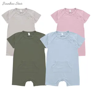 Vente en gros de vêtements pour bébé, en tissu de bambou, barboteuse vierge avec poche et bouton-pression