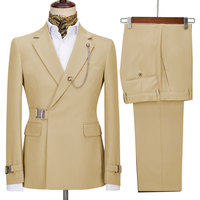 Mode noir hommes smoking costumes 2 pièces coupe régulière revers cranté Double boutonnage veste + pantalon pour la fête de bal