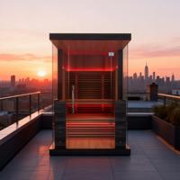 Sauna infrarouge électrique de luxe en cèdre canadien premium avec verre panoramique, audio immersif et 10 chauffages pour centres de villégiature