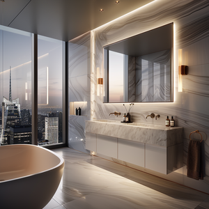 Mobile <span class=keywords><strong>Bagno</strong></span> Moderno di Alta Gamma Impermeabile con Lavabo e Specchio Illuminato per Appartamento - Product Image 4