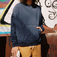 Sweat-shirt à col rond de haute qualité 420GSM délavé à l'acide avec poche kangourou et épaules tombantes pour hommes, style streetwear