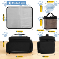 Sac de voyage pour chien et chat, approuvé par les compagnies aériennes, portable, imperméable, en polyester, organisateur, pour les voyages de week-end, 2 bols, 2 contenants pour aliments, pour l'alimentation