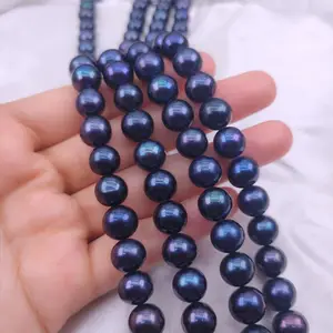 Lan Guang, venta al por mayor, perlas de agua dulce naturales negras, 9-10mm, perlas de agua dulce redondas sueltas a granel para accesorios de ropa DIY