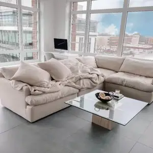 Moderne Luxus weiße Sofa Couch Schnitt modulare Sofa Feder Leinen Sofa Set