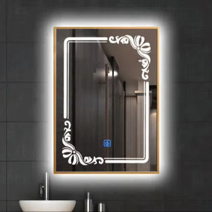Espejo Rectangular LED para Baño, Marco <span class=keywords><strong>Dorado</strong></span>, Montado en la Pared, Retroiluminado, Regulable al Tacto, Espejo de Vanidad para <span class=keywords><strong>Hotel</strong></span>, Dormitorio, Espejo <span class=keywords><strong>Dorado</strong></span> para Baño - Product Image 1