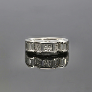 Geometric Diamond Eternity Band <b>Ring</b> Rhodium Plated 925 Silver Unisex Wedding Classic Style Channel Setting <b>Emerald</b> Cut - Product Image 1