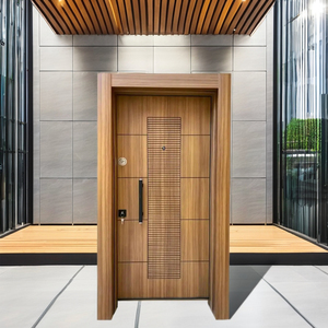 พื้นผิวไม้ประตูเหล็กรักษาความปลอดภัยแบบทันสมัยสำหรับห้องนั่งเล่นภายในบ้านบ้านอพาร์ตเมนต์จากผู้ผลิต - Product Image 2