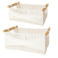 Panier de rangement avec poignée Corde décorative en papier Paniers rectangulaires en osier pour usage de toilette de comptoir