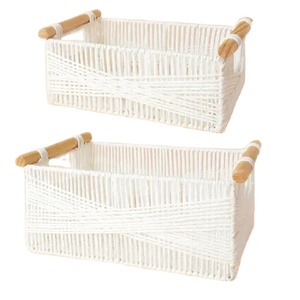 <span class=keywords><strong>Panier</strong></span> de rangement avec poignée Corde décorative en papier Paniers rectangulaires en osier pour usage de toilette de comptoir - Product Image 6