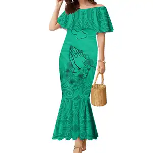 Hawaii Style Printing Mermaid Dress Factory Wholesale Women's Off Shoulder Long Dresses Fashion Custom Pattern/Designs Lady Dres