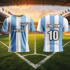 Camisetas de Fútbol con Cuello Redondo, Diseño de Torneo, Tela Absorbente de Humedad, Color Azul Cielo y Blanco, Precio Directo de Fábrica - Product Image 2