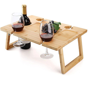 Bamboo Wine Rack <b>Foldable</b> 2 Tier Stemware Holder <b>Outdoor</b> Picnic <b>Table</b> - Product Image 1