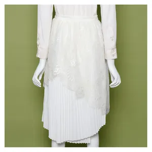 Good price Manufacturer Custom Summer Brown High Waist Elastic Knit Pleated Skirt for elegant women