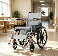 Silla de Ruedas de Aluminio de Lujo para Personas Mayores, con Cojines de Cuero Impermeables y Cubierta de Inodoro Desmontable Incluida