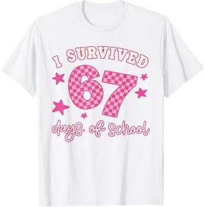 T-shirt à col rond pour garçons et filles, motif « J'ai survécu à 67 jours d'école », drôle, 67 enseignants, étudiants, Meme, MOQ=1, livraison gratuite, haut - Product Image 1