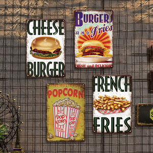 Panneau métallique rétro Popcorn Cheese Burger French Fries Décoration de restauration rapide pour la cuisine Diner Art mural Plaque de restaurant vintage - Product Image 4