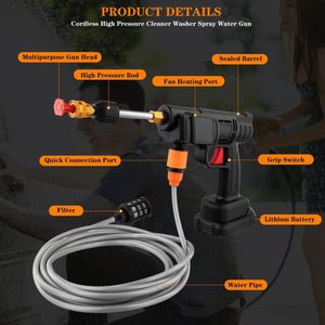 21 वी उच्च दबाव वॉशर बैटरी कॉर्लेस ली-आयन वॉश मजबूत पावर पोर्टेबल रिचार्जेबल इलेक्ट्रिक कार वॉशर वाटर स्प्रेयर कॉम्बो - Product Image 6