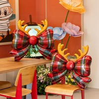 Ballon gonflable personnalisé de 32 pouces en forme de nœud en ruban écossais avec bois de renne mignon pour arche de photomaton et toile de fond de fête de Noël