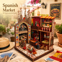 Maison en bois à construire soi-même de style espagnol, marché de la Boqueria de Barcelone, ensemble de maison miniature en bois 3D, parfait pour la décoration de la maison